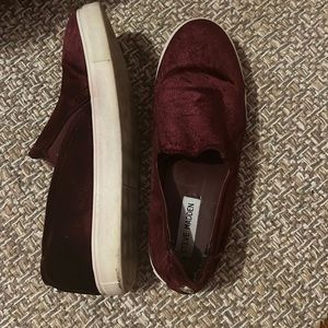 Maroon velvet slip on sneakers / shoes